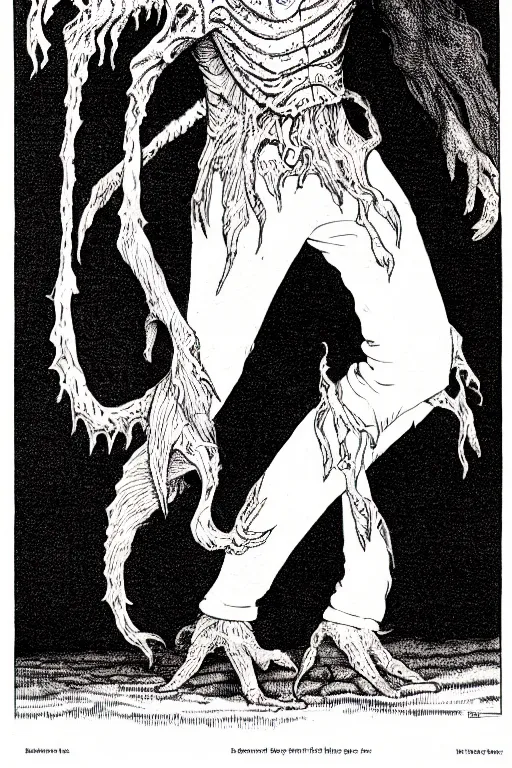 Image similar to a ghostly pair of walking white pants with two eyes as a d & d monster, full body, pen - and - ink illustration, etching, by russ nicholson, david a trampier, larry elmore, 1 9 8 1, hq scan, intricate details, inside stylized border