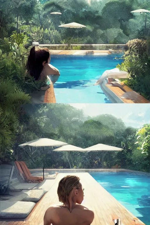 Image similar to Natalie Portman Next to the pool,digital art,ultra realistic,ultra detailed,art by greg rutkowski