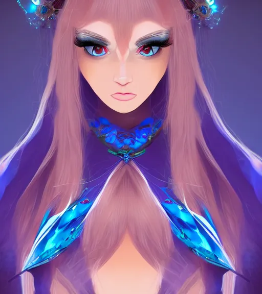 Image similar to the sorceress of blue diamonds, close - up, pixiv, trending on artstation, vector, anime, hdr