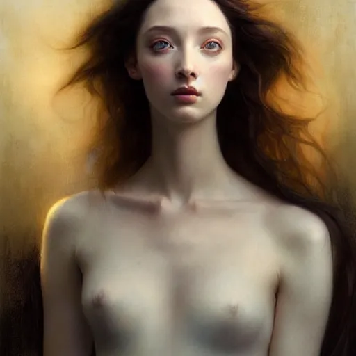 Image similar to beautiful striking Pre-Raphaelite Emma Dumont by Artgerm and Greg Rutkowski, pale, intricate, elegant, highly detailed, digital painting