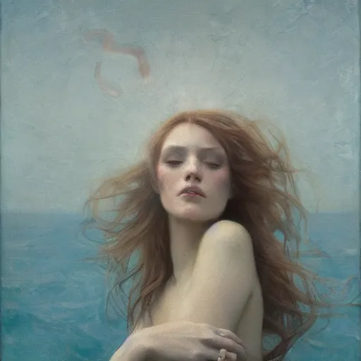 Image similar to goddess of magnolias, wind swept hair, murky underwater and dreaming by jeremy lipkin, vincent di fate, hieronymus bosch, rule of thirds, seductive look, beautiful