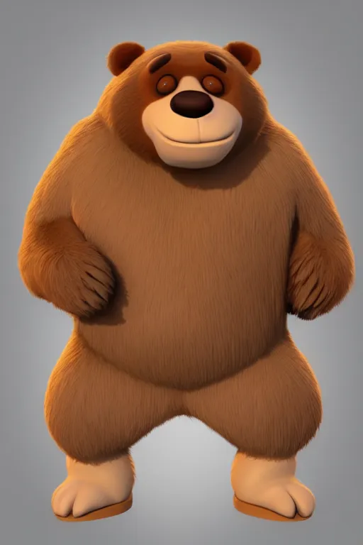 Image similar to a cute character design cgi 3 d anthropomorphic bear with soft fur and a face like yogi bear in the style of pixar, blender, cinema 4 d