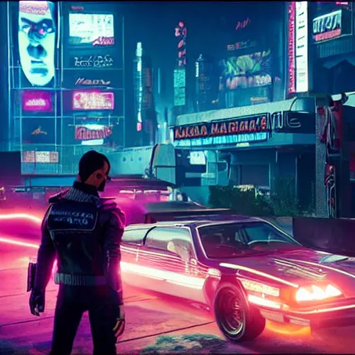 Prompt: photo of a Keanu Reaves in the Cyberpunk 2077 game