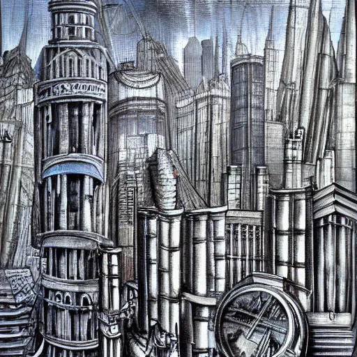 Prompt: city of london painted by hg giger