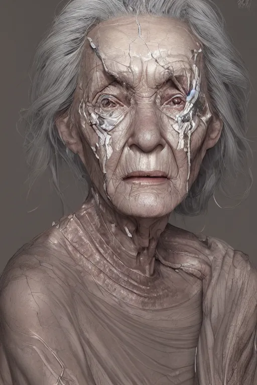 Prompt: portrait of a old woman with cracked reaction diffusion skin. high detail, by Eddie Mendoza
