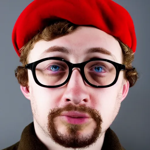 Image similar to professional head shot of sam hyde wearing a soviet military ushanka, very detailed, very intricate, detailed face,