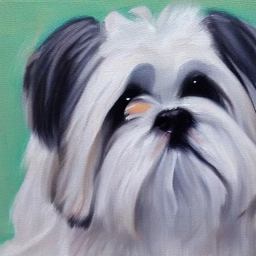 Prompt: white and blonde shih tzu painting, portrait, oil painting