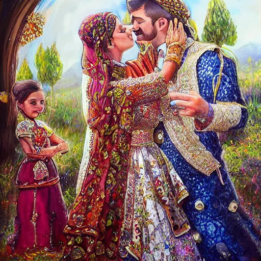 Image similar to A beautiful Kurdish wedding, photo realistic painting, trending on Artstation, highly detailed, insanely detailed, award winning art