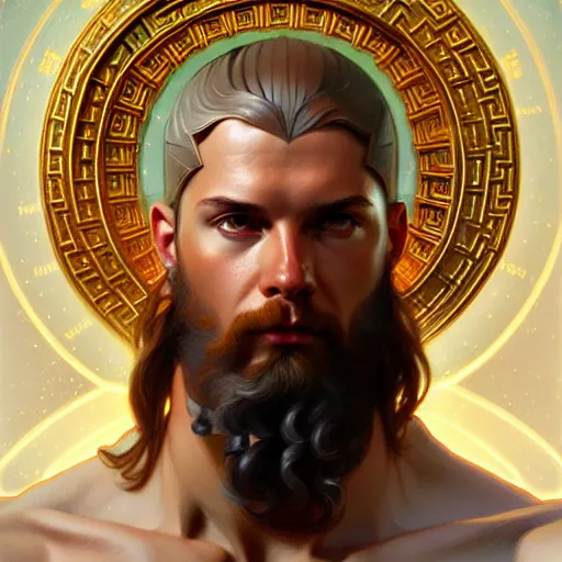 Image similar to portrait of zeus, intricate, elegant, highly detailed, digital painting, artstation, concept art, smooth, sharp focus, illustration, art by artgerm and greg rutkowski and alphonse mucha