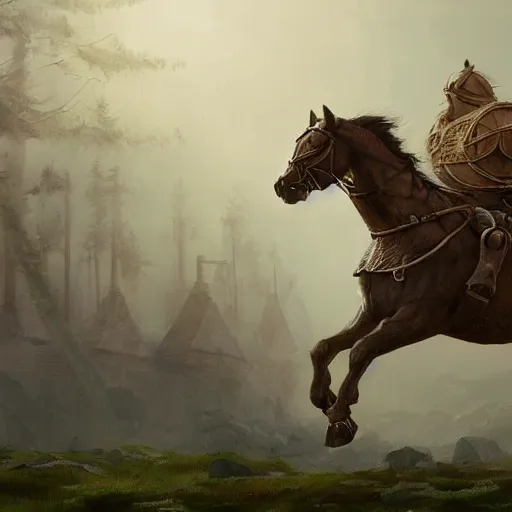 Image similar to a chess piece comes alive, the horse jumps over the wooden chessboard, fantasy art, in the style of greg rutkowski, illustration, epic, fantasy, cinematic, intricate, hyper detailed, artstation, concept art, smooth, sharp focus, ray tracing