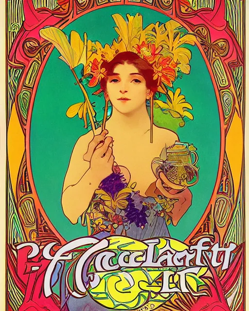 Prompt: a Poster of a bacalaito fritter with tropical iconography of a variety of tropical flora, cell shading, by Alphonse Mucha, Moebius, hiroshi yoshida, Art Nouveau, colorful, ultradetailed, vivid colour, 3d