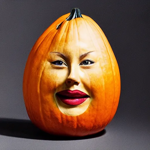 Image similar to a gourd shaped to look like the face of amber heard intercross hybrid mix