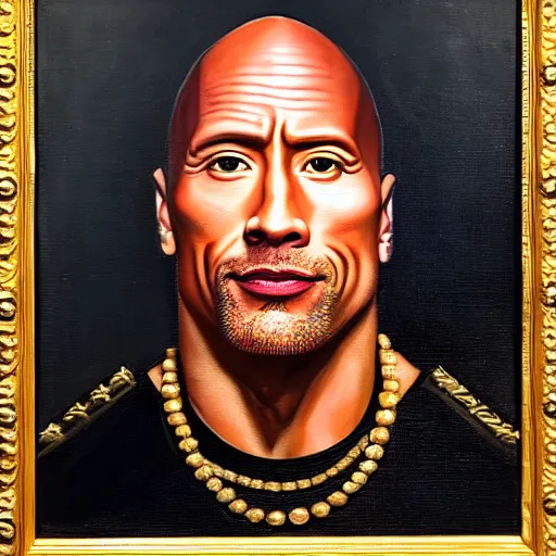 Prompt: dwayne johnson as the queen of england, portrait, oil on canvas