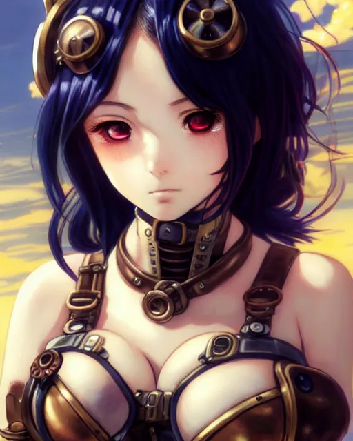 Image similar to portrait Anime Girl in bikini armor steampunk cute-fine-face, pretty face, realistic shaded Perfect face, fine details. Anime. Bioshock steampunk realistic shaded lighting by katsuhiro otomo ghost-in-the-shell, magali villeneuve, artgerm, rutkowski Jeremy Lipkin and Giuseppe Dangelico Pino and Michael Garmash and Rob Rey