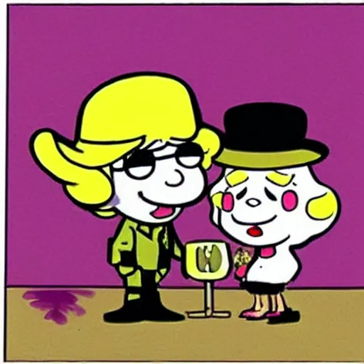 Image similar to beetle bailey hanging out with marilyn monroe in the style of mort walker