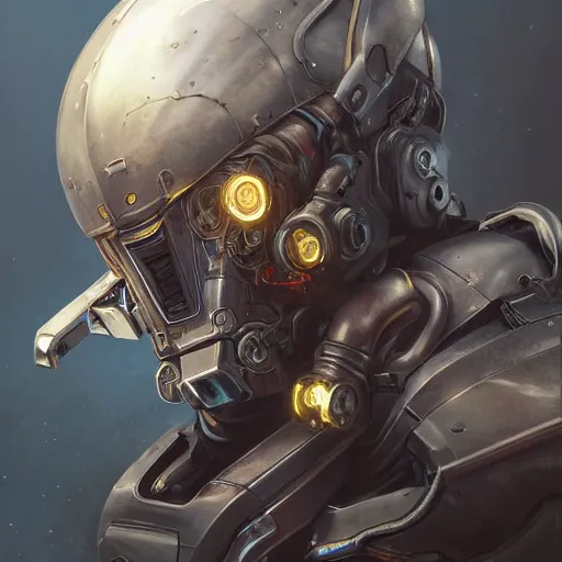 Image similar to portrait painting of a cybernetic crowman with power armor, ultra realistic, concept art, intricate details, eerie, highly detailed, photorealistic, octane render, 8 k, unreal engine. art by artgerm and greg rutkowski and alphonse mucha