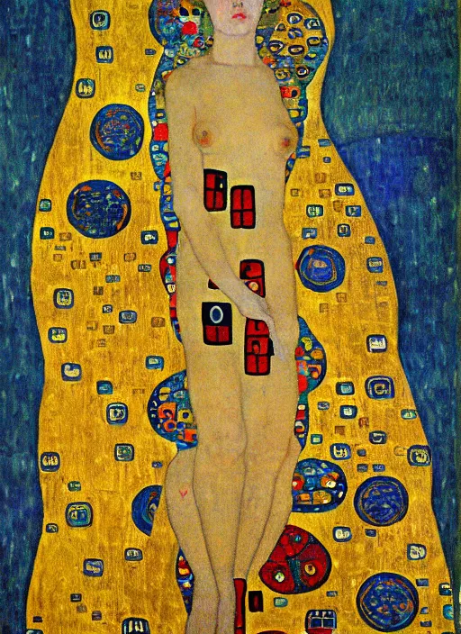 Image similar to beautiful detailed tarot card, painting by gustav klimt