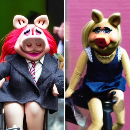 Image similar to Paparazzi photo of Jimmy Carr and Miss Piggy