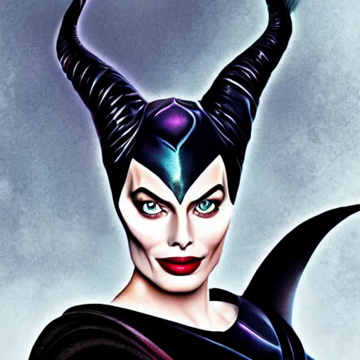 Prompt: Margot Robbie is maleficent from sleeping beauty,digital art, well detailed