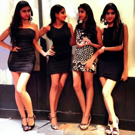 Prompt: sensual beautiful delhi girls wearing western little black dresses inside a busy nightclub
