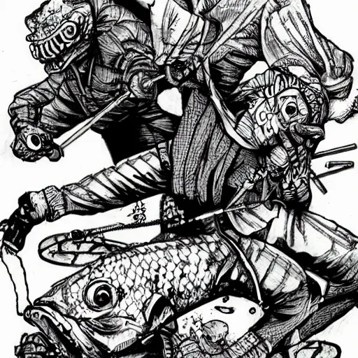 Image similar to goldfish manga drawn in the style of dorohedoro by q hayashida