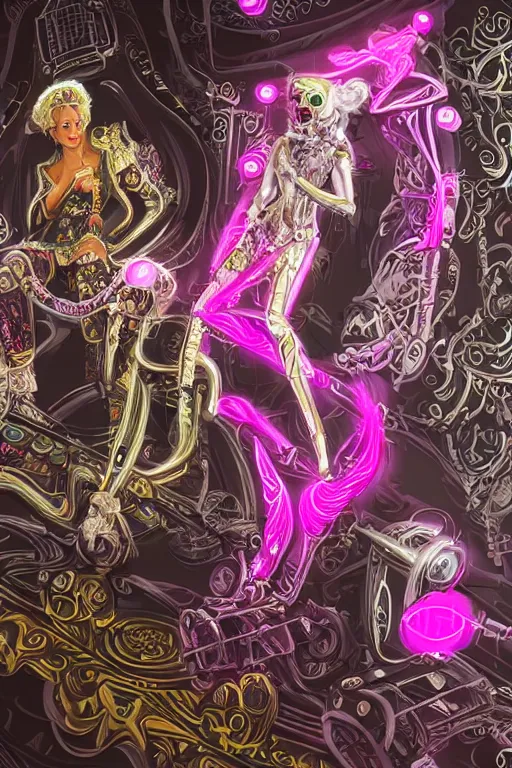 Image similar to full-body rococo and cyberpunk style neon statue of a young attractive aladdin macho dotado e rico android sim roupa reclining con las piernas abertas e la piroca dura, glowing white laser eyes, prince crown of pink gears, diamonds, swirling silver-colored silk fabric. futuristic elements. full-length view. space robots. human skulls. intricate artwork by caravaggio. Trending on artstation, octane render, cinematic lighting from the right, hyper realism, octane render, 8k, depth of field, 3D