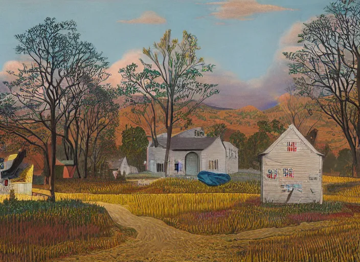 Image similar to folk art, lowbrow, matte painting, 3 - d highly detailed, in the style of anna mary robertson moses,