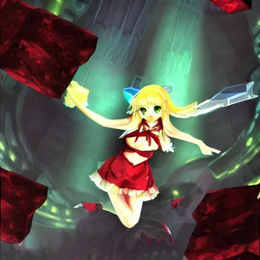 Prompt: flandre scarlet in metroid prime magmoor caverns, touhou