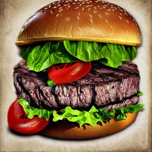 Image similar to juicy beef burger, by hr giger