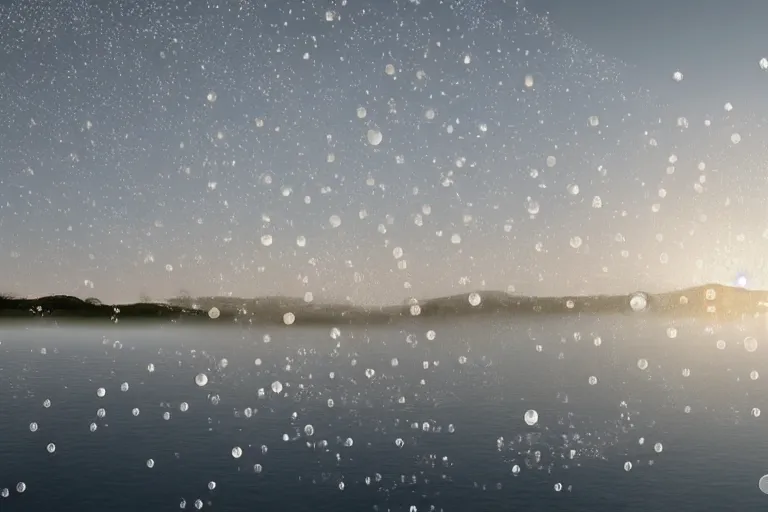 Image similar to a building formed by many white spherical bubbles arranged and combined in space, on the calm lake, people's perspective modern curved architecture, future, award winning, highly detailed 4 k art, dusk, by kazuyo sejima