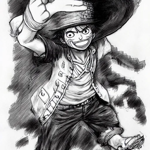 Image similar to [ luffy mustache ] ( by kim jung gi ) ( by kentaro miura )