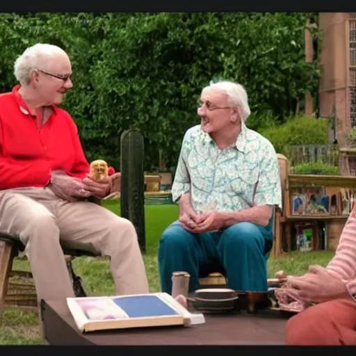 Image similar to a movie still from the antiques roadshow, old people discussing a priceless hot dog, uhd, 8k,