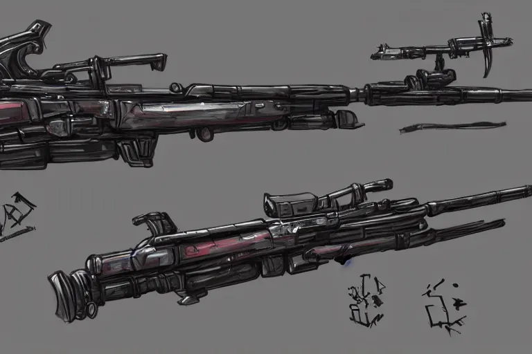 Image similar to Concept art of a space pirate rifle