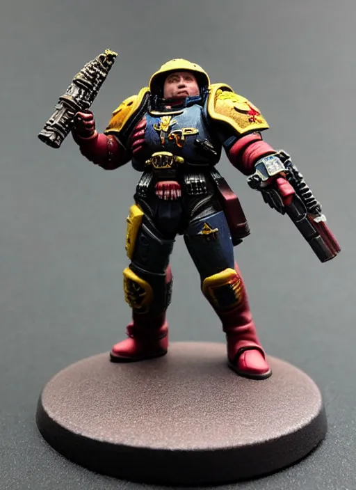 Image similar to 8 0 mm resin detailed miniature of a warhammer 4 0 k space marine, elon musk, no helmet, angry, product introduction photos, 4 k, full body,