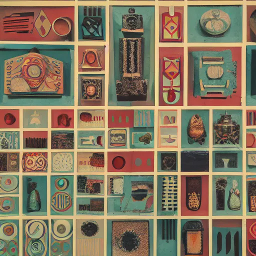 Image similar to An offset photography of an object on display, three colors, anthropology of wonder, (exotic artifacts), bauhaus, colonial expedition, exhibition, 60s style