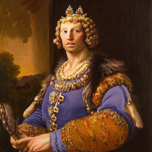 Prompt: a royal painting of Dwayne the rock johnsons wearing a crown, baroque, painting from Louvre, oil painting