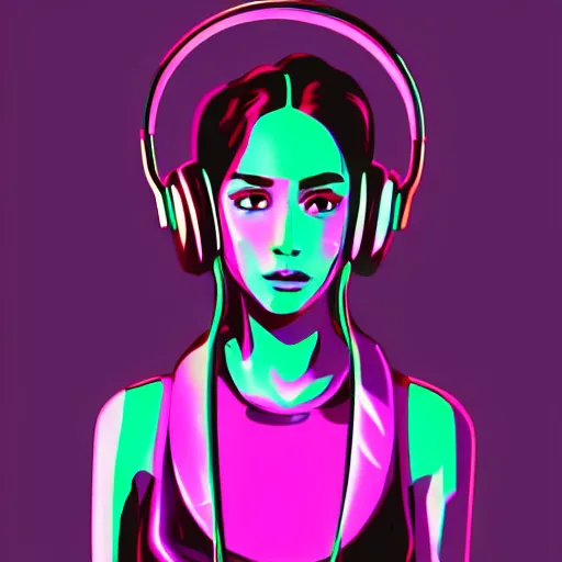 Image similar to synthwave girl wearing headphones, animated, trending on artstation, portrait