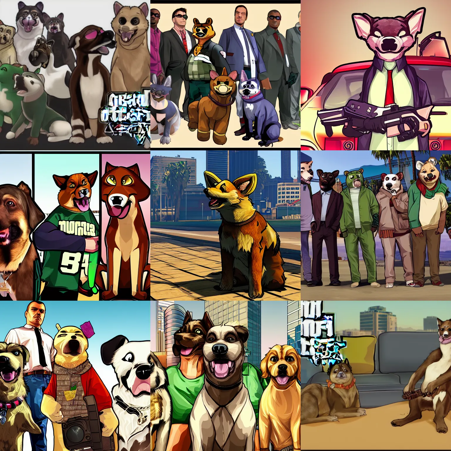 Prompt: GTA V cell shaded loading screen of fursuiters