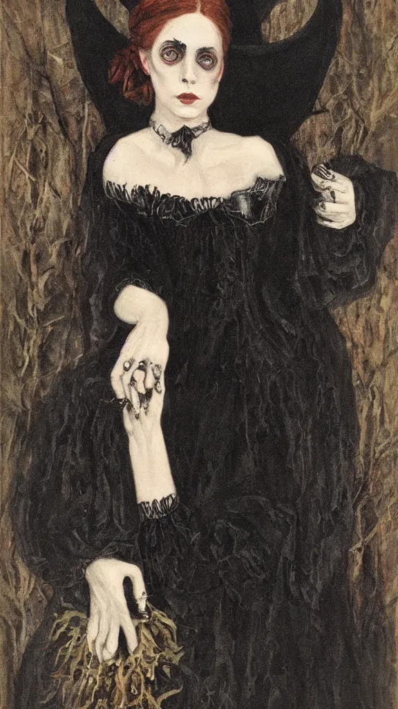 Image similar to witch with haunting eyes, victorian painting