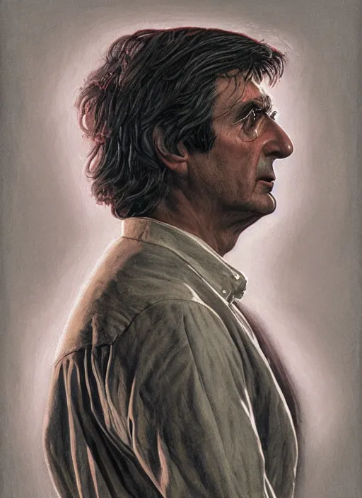 Prompt: portrait of Griffin Dunne in An American Werewolf In London (1981), highly detailed, centered, solid color background, digital painting, artstation, concept art, smooth, sharp focus, illustration, Jason Edmiston, donato giancola, Joseph Christian Leyendecker, Les Edwards, Ed Repka, WLOP, Artgerm