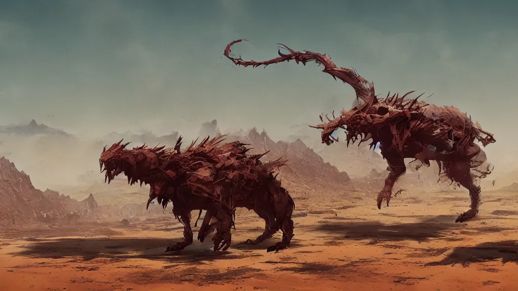 Image similar to magic eating beast prowling across the arizona desert, wide shot, concept art by greg rutkowski