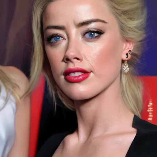 Image similar to uhd, high resolution photography of woman, genetic combination of donald trump and amber heard face, amber heard body, donald trump face, symmetrical upper body, body focus