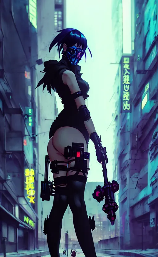 prompthunt: cyberpunk anime girl walk on the street, cyberpunk oni mask, 3  / 4 shot, street night, beautiful face, grafity, arcane, detail, good face,  pose model, concept art, in style of yoji