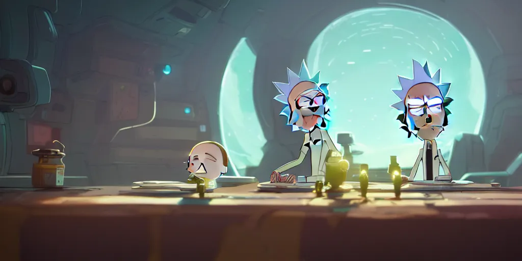 Image similar to rick and morty. cute, illustration, digital art, by greg rutkowski, detailed, sharp, masterpiece, highly detailed, octane render, 8 k, unreal engine 5, trending on artstation