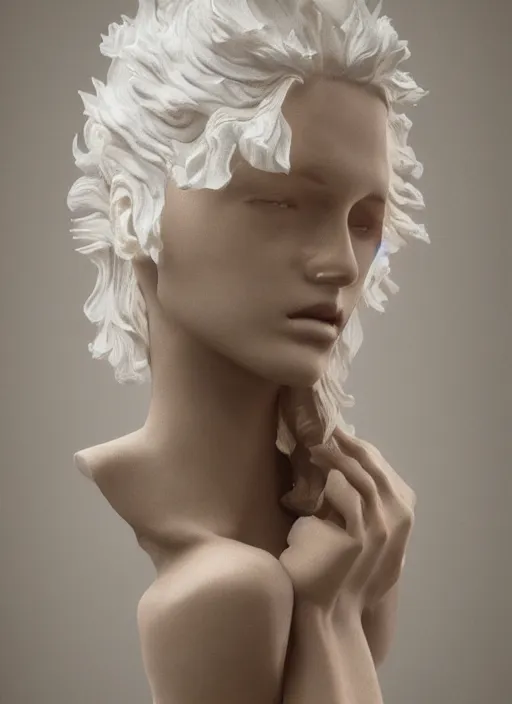 Image similar to sculpture made of wood, portrait, female, future, harper's bazaar, vogue, magazine, intricate, cinematic lighting, concept art, close up, ornate, luxury, elite, elegant, trending on artstation, by ruan jia, by Kenneth Willardt, by ross tran, by WLOP, by Andrei Riabovitchev,