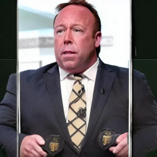 Image similar to photo of alex jones cosplaying harry potter.