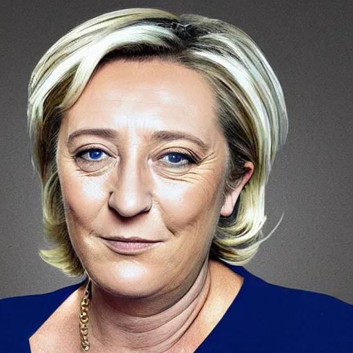 Prompt: portrait of marine le pen made of mud