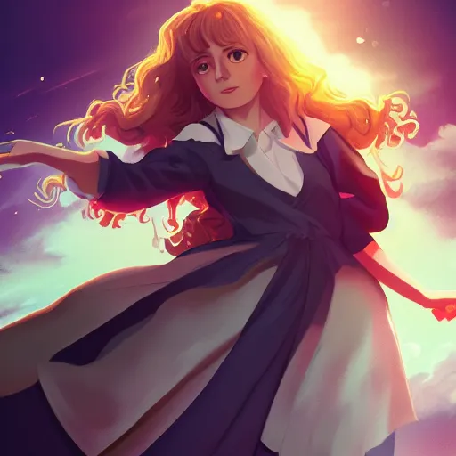 Image similar to J.K. Rowling as Hermione Granger, ambient lighting, 4k, anime key visual, lois van baarle, ilya kuvshinov, rossdraws, artstation