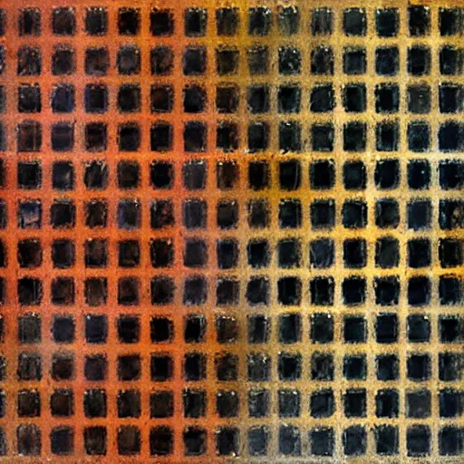 Image similar to large squares of different colors, rust texture, detailed, part of the photo is missing