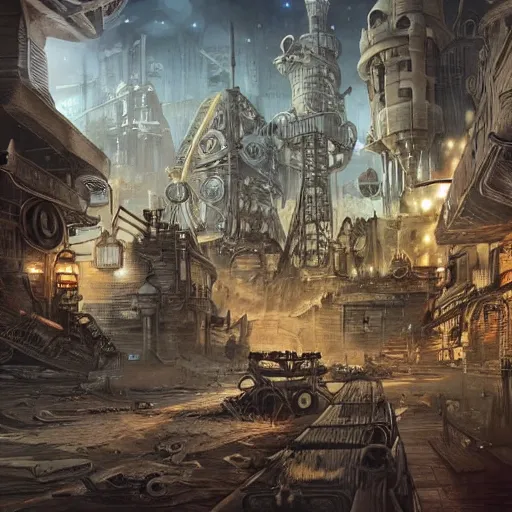 Prompt: steampunk city, war, space, future, ultra realistic